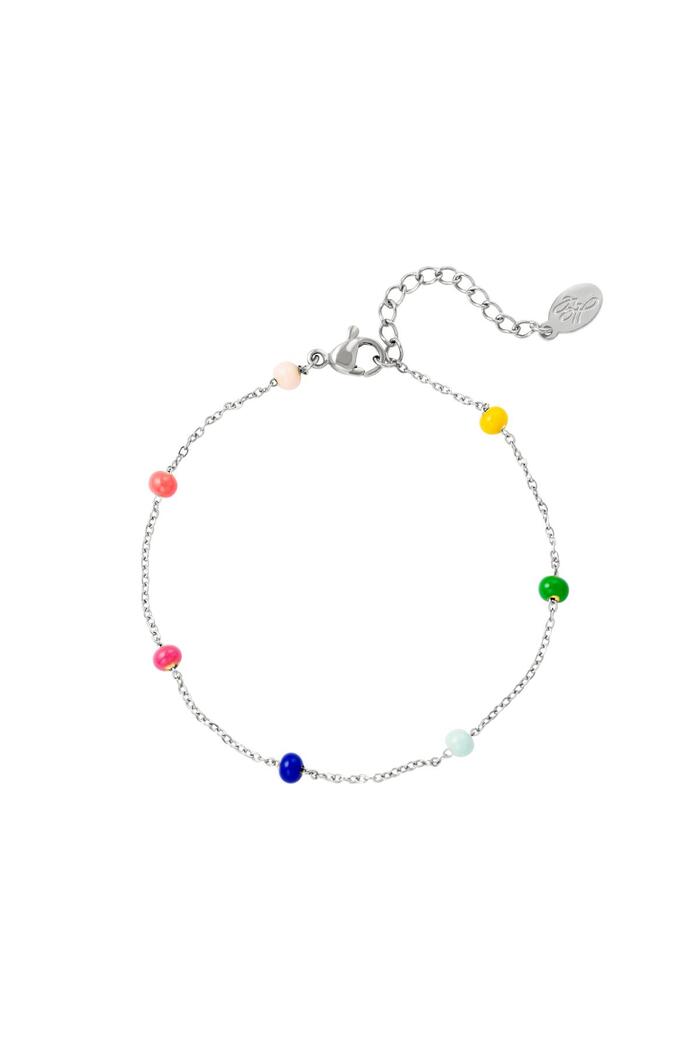 Bracelet big colored beads Silver Stainless Steel 
